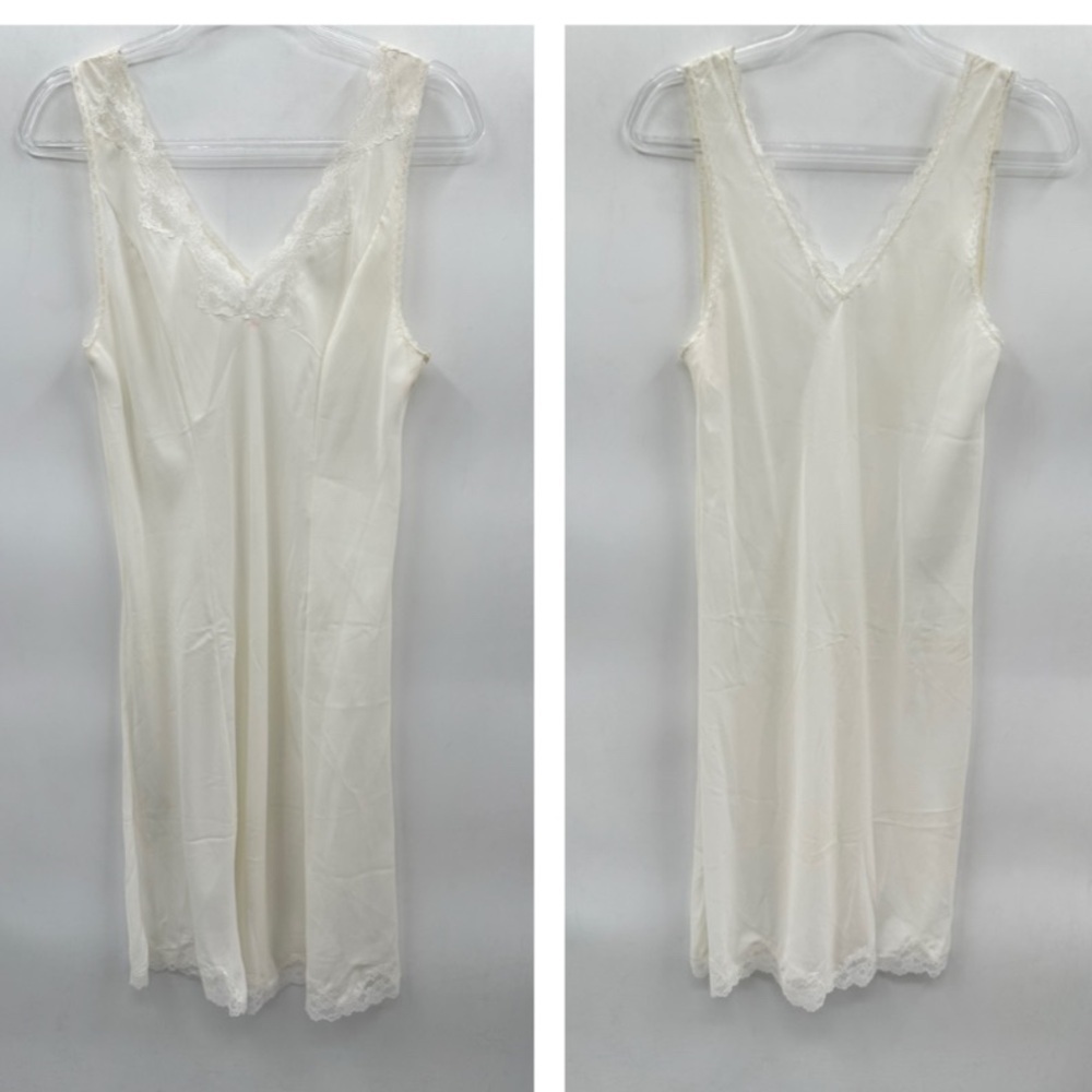 OLGA VINTAGE White sexy lightweight woman midi lace detail slip M